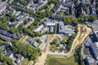 Aerial view, fire and rescue station 2, Institut an der Ruhr, Alleestraße, Kruppwerke, Bochum, Ruhr