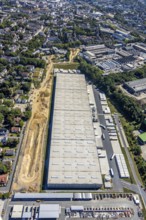 Aerial view, truck haulage DSV Stuttgart GmbH & Co, Kruppwerke, Bochum, Ruhr area, North