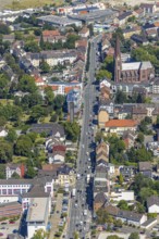 Aerial view, course of Herner Straße northwards with St. Franziskus Church, Grumme, Bochum, Ruhr
