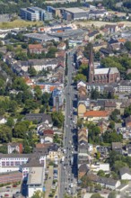 Aerial view, course of Herner Straße northwards with St. Franziskus Church, Grumme, Bochum, Ruhr