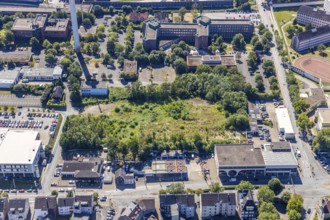 Aerial view, area at Castroper Straße for the planned Green Mosque Ruhr, next to car dealership