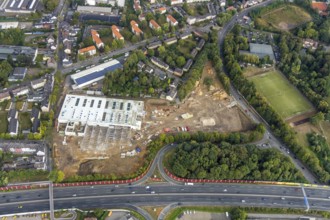 Aerial view, Berliner Straße, planned DIY store with garden centre, motorway A40, junction