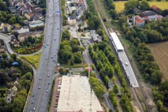 Aerial view, Wattenscheid railway station, motorway exit Bochum-Wattenscheid, Westenfeld, Bochum,