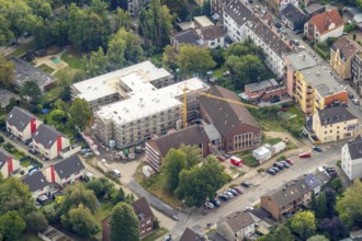 Aerial view, construction site new building Ludwig-Steil-Haus, senior centre, Wattenscheid, Bochum,