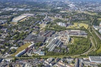 Aerial photo, Bochumer Verein Verkehrstechnik GmbH, Westpark, Gleisdreieck, Jahrhunderthalle