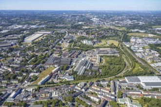 Aerial photo, Bochumer Verein Verkehrstechnik GmbH, Westpark, Gleisdreieck, Jahrhunderthalle