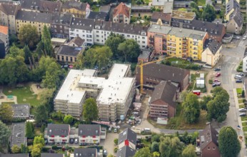 Aerial view, construction site new building Ludwig-Steil-Haus, senior centre, Wattenscheid, Bochum,
