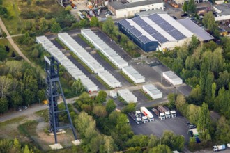 Aerial view, refugee accommodation at the former Holland colliery, Leithe, Bochum, Ruhr area, North