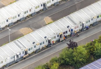 Aerial view, refugee accommodation at the former Holland colliery, residential containers,