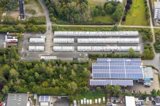 Aerial view, refugee accommodation at the former Holland colliery, Leithe, Bochum, Ruhr area, North