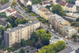Aerial view, construction site, new residential complex Marienstraße corner Hüllerstraße,