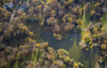 Pond in the municipal park, Grumme, Bochum, Ruhr area, North Rhine-Westphalia, Germany, DE, Europe,