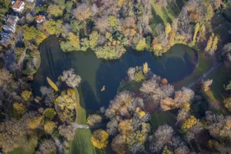 Pond in the municipal park, Grumme, Bochum, Ruhr area, North Rhine-Westphalia, Germany, DE, Europe,