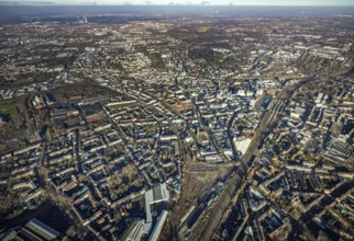 Aerial view, city overview Bochum from west with Gleisdreieck, Kortumstraße, Bermuda triangle,