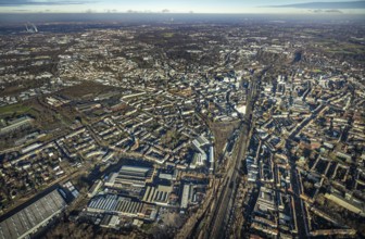 Aerial view, city overview Bochum from west with Gleisdreieck, Kortumstraße, Bermuda triangle,