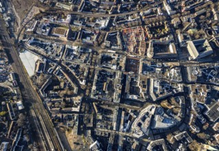 Aerial view, vertical shot city centre with Kortumstraße and new justice centre, Gleisdreieck,