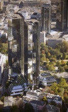 Frankfurt, skyline, skyscrapers, Deutsche Bank, DEU Germany Germany, Europe, aerial view,