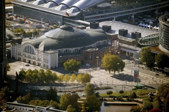 Frankfurt, skyline, skyscrapers, Deutsche Bank, DEU Germany Germany, Europe, aerial view,