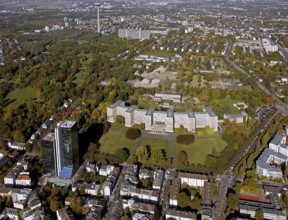 Frankfurt, skyline, skyscrapers, Deutsche Bank, DEU Germany Germany, Europe, aerial view,