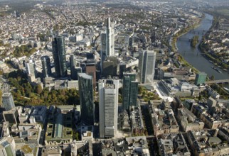 Frankfurt, skyline, skyscrapers, Deutsche Bank, DEU Germany Germany, Europe, aerial view,