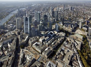 Frankfurt, skyline, skyscrapers, Deutsche Bank, DEU Germany Germany, Europe, aerial view,