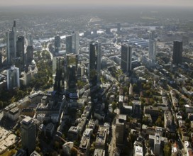 Frankfurt, skyline, skyscrapers, Deutsche Bank, DEU Germany Germany, Europe, aerial view,