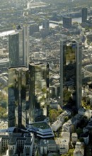 Frankfurt, skyline, skyscrapers, Deutsche Bank, DEU Germany Germany, Europe, aerial view,