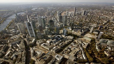 Frankfurt, skyline, skyscrapers, Deutsche Bank, DEU Germany Germany, Europe, aerial view,