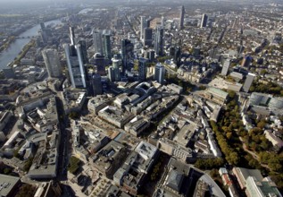 Frankfurt, skyline, skyscrapers, Deutsche Bank, DEU Germany Germany, Europe, aerial view,