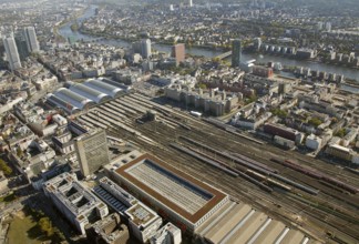 Frankfurt, skyline, skyscrapers, Deutsche Bank, DEU Germany Germany, Europe, aerial view,