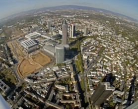 Frankfurt, skyline, skyscrapers, Deutsche Bank, DEU Germany Germany, Europe, aerial view,