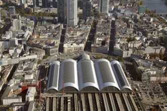 Frankfurt, skyline, skyscrapers, Deutsche Bank, DEU Germany Germany, Europe, aerial view,