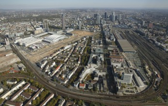 Frankfurt, skyline, skyscrapers, Deutsche Bank, DEU Germany Germany, Europe, aerial view,
