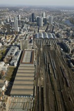 Frankfurt, skyline, skyscrapers, Deutsche Bank, DEU Germany Germany, Europe, aerial view,