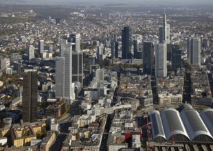 Frankfurt, skyline, skyscrapers, Deutsche Bank, DEU Germany Germany, Europe, aerial view,