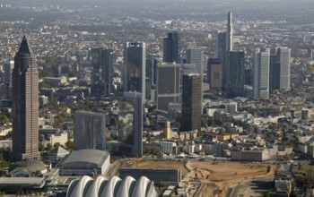 Frankfurt, skyline, skyscrapers, Deutsche Bank, DEU Germany Germany, Europe, aerial view,