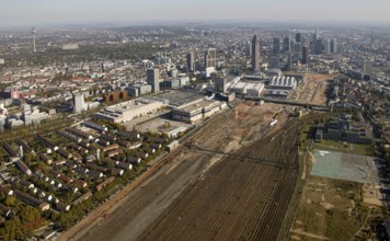 Frankfurt, skyline, skyscrapers, Deutsche Bank, DEU Germany Germany, Europe, aerial view,
