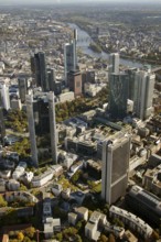 Frankfurt, skyline, skyscrapers, Deutsche Bank, DEU Germany Germany, Europe, aerial view,