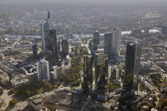 Frankfurt, skyline, skyscrapers, Deutsche Bank, DEU Germany Germany, Europe, aerial view,