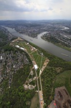Aerial, Ehrenbreitstein Fortress, Moselle estuary Moselle, Federal Garden Show 2011 - Koblenz