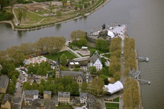 Aerial view, Deutsches Eck, Bundesgartenschau 2011 - Koblenz transforms - 15 April to 16 October