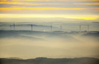 View from the Taunus over the Rhine Valley into the Hunsrück near Boppard, wind power plants on the