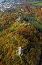 Castle ruins Drachenfels and Schloss Drachenburg, Bad Honnef, Siebengebierge between Königswinter