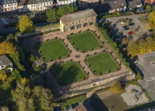 Orangery Lange Bau with remains of the castle, Blieskastel, Saarland, Germany, Europe, aerial view,