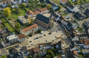 Sankt Maximin Kirche, Pachten, Dillingen/Saar, Saarland, Germany, Europe, aerial view, birds-eyes
