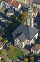 Reconciliation Church, Völklingen, Saarland, Germany, Europe, aerial view, birds-eyes view, aerial