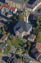 Reconciliation Church, Völklingen, Saarland, Germany, Europe, aerial view, birds-eyes view, aerial