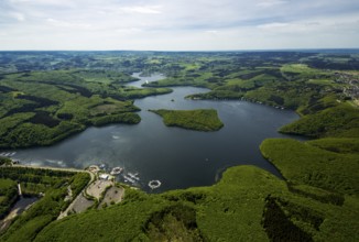 Sailing boat jetty near the dam wall, Rurstausee, Rurtalsperre Schwammenauel second largest