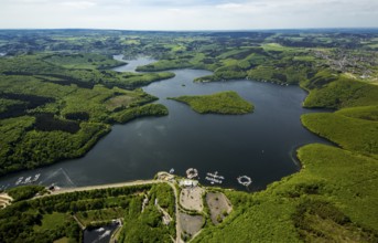 Sailing boat jetty near the dam wall, Rurstausee, Rurtalsperre Schwammenauel second largest
