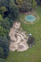 Aerial view, forest area and recreation area Hohenstein with the children's playground in Witten,